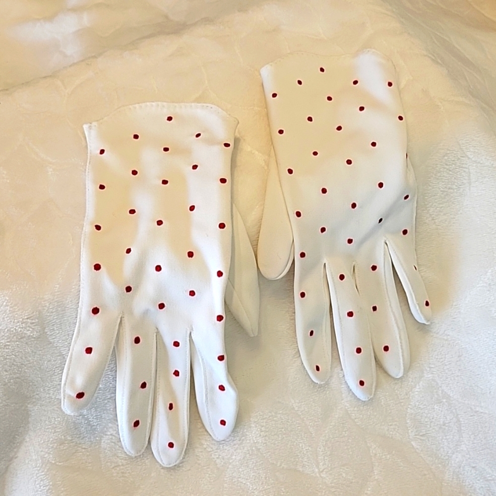 Vintage Van Raalte red polka dot dress gloves size 6 1/2